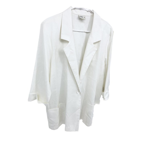 Modern Essentials White Blazer with Pockets One Button 3/4 Sleeve Size L - Picture 2 of 7